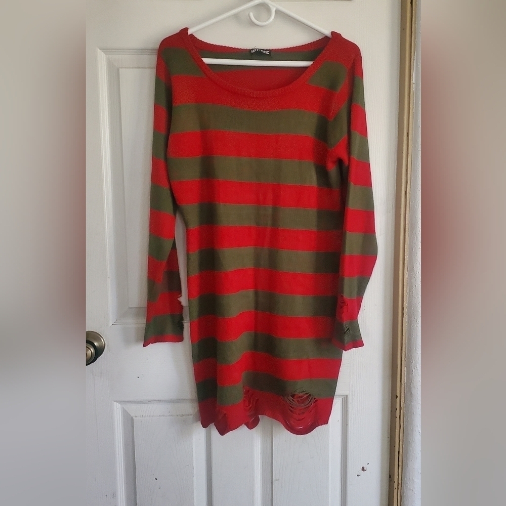 Hot Topic A Nightmare On Elm Street Freddy Krueger Distressed Dress, Large